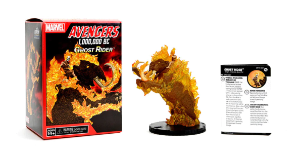 A flaming Ghost Rider Mammoth Heroclix piece.